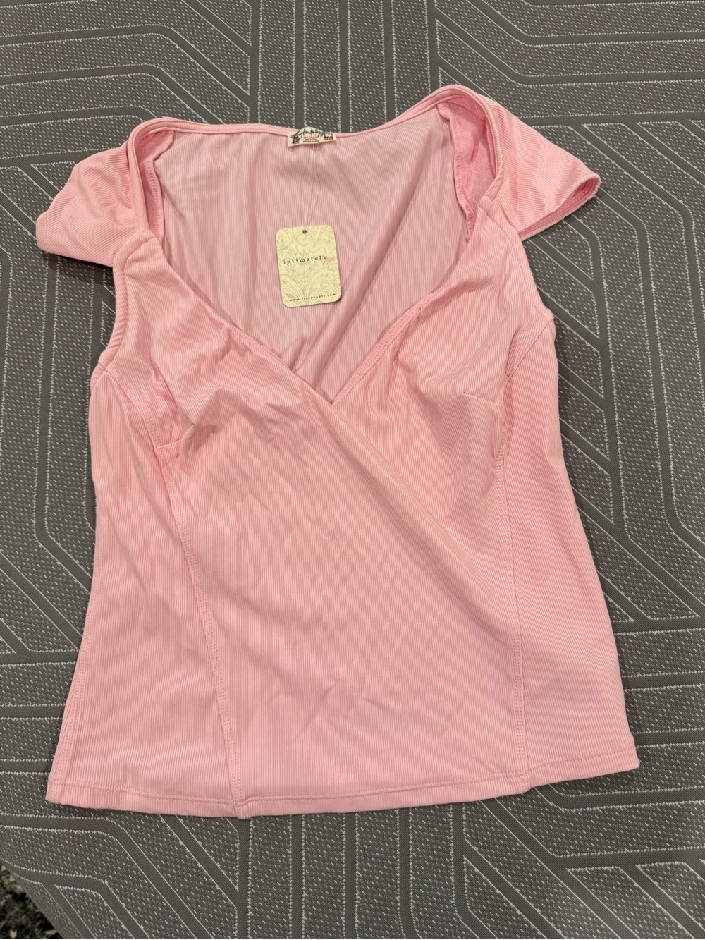 Free People Pink Ribbed V-Neck Cap Sleeve Shirt